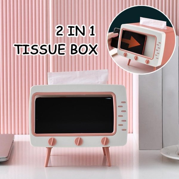 2 In 1 Tv Shape Tissue Box & Mobile Phone Or Photo Holder | Creative Tissue Boxes Retro Television Phone Holder - Techtopia