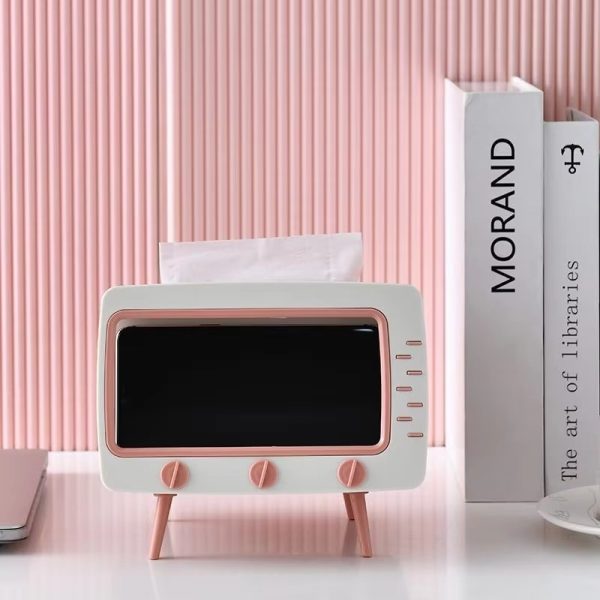 2 In 1 Tv Shape Tissue Box & Mobile Phone Or Photo Holder | Creative Tissue Boxes Retro Television Phone Holder - Techtopia