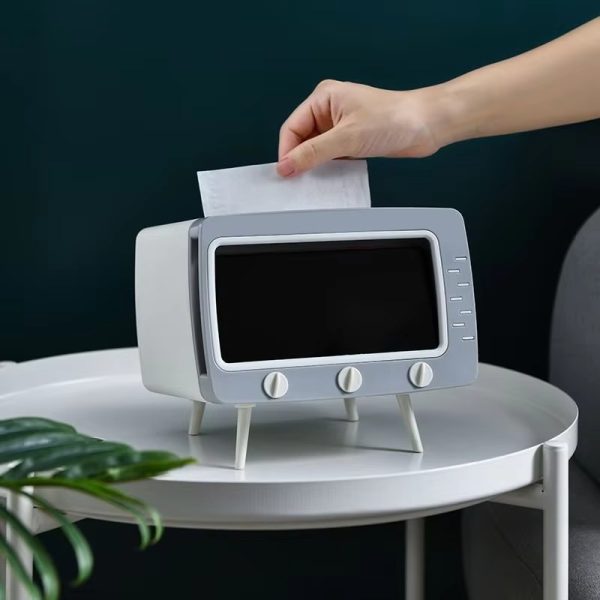 2 In 1 Tv Shape Tissue Box & Mobile Phone Or Photo Holder | Creative Tissue Boxes Retro Television Phone Holder - Techtopia