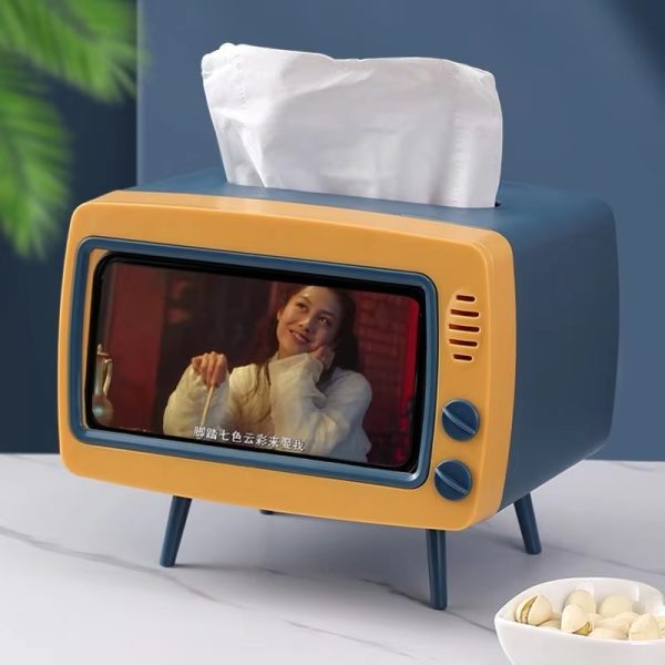 2 In 1 Tv Shape Tissue Box & Mobile Phone Or Photo Holder | Creative Tissue Boxes Retro Television Phone Holder - Techtopia