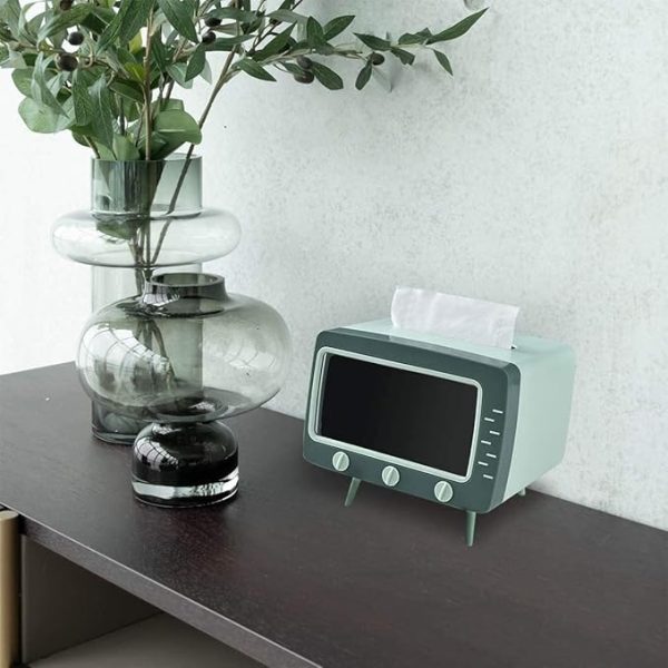 2 In 1 Tv Shape Tissue Box & Mobile Phone Or Photo Holder | Creative Tissue Boxes Retro Television Phone Holder - Techtopia