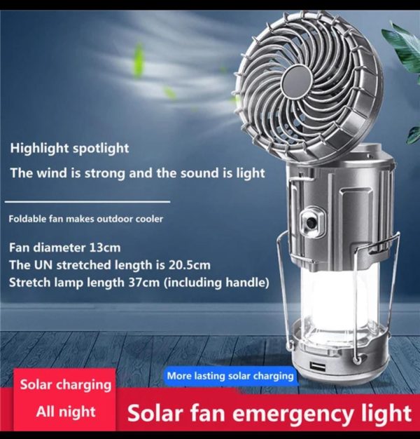 6 In 1 Portable Outdoor Led Camping Lantern With Fan Solar Charge Rechargeable Light Energy Saving Tent Lamp Flashlight - Techtopia