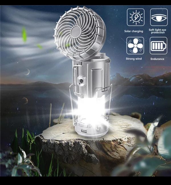 6 In 1 Portable Outdoor Led Camping Lantern With Fan Solar Charge Rechargeable Light Energy Saving Tent Lamp Flashlight - Techtopia