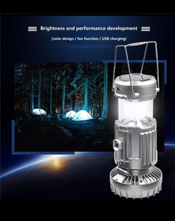 6 In 1 Portable Outdoor Led Camping Lantern With Fan Solar Charge Rechargeable Light Energy Saving Tent Lamp Flashlight - Techtopia