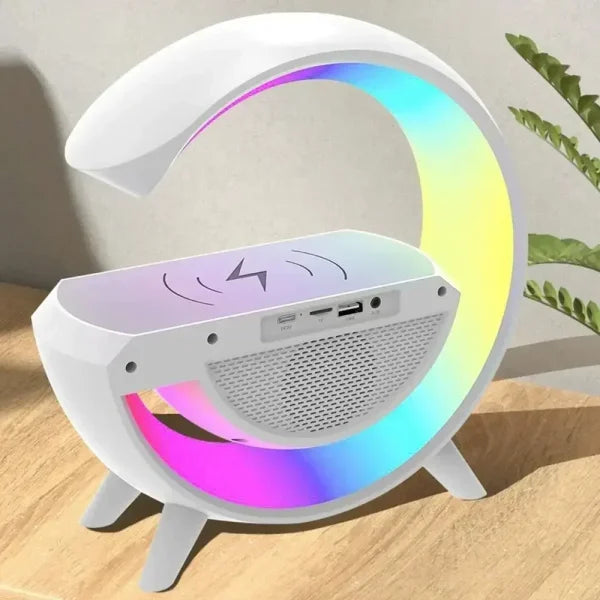 Bt- 3401 Multi-functional Led Clock Display Speaker G Lamp | Led Wireless Charging Speaker, G-shaped Speaker Light, Bluetooth Mp3 Player, Night Light And Alarm Clock, For Living Room - Techtopia