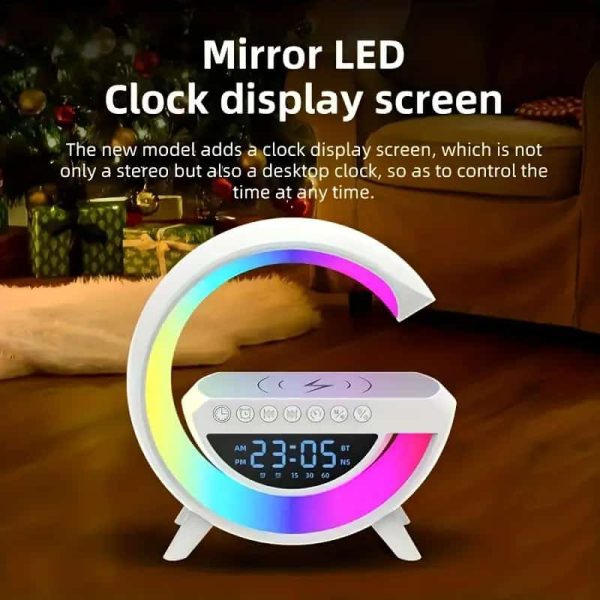 Bt- 3401 Multi-functional Led Clock Display Speaker G Lamp | Led Wireless Charging Speaker, G-shaped Speaker Light, Bluetooth Mp3 Player, Night Light And Alarm Clock, For Living Room - Techtopia