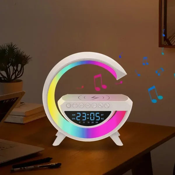 Bt- 3401 Multi-functional Led Clock Display Speaker G Lamp | Led Wireless Charging Speaker, G-shaped Speaker Light, Bluetooth Mp3 Player, Night Light And Alarm Clock, For Living Room - Techtopia