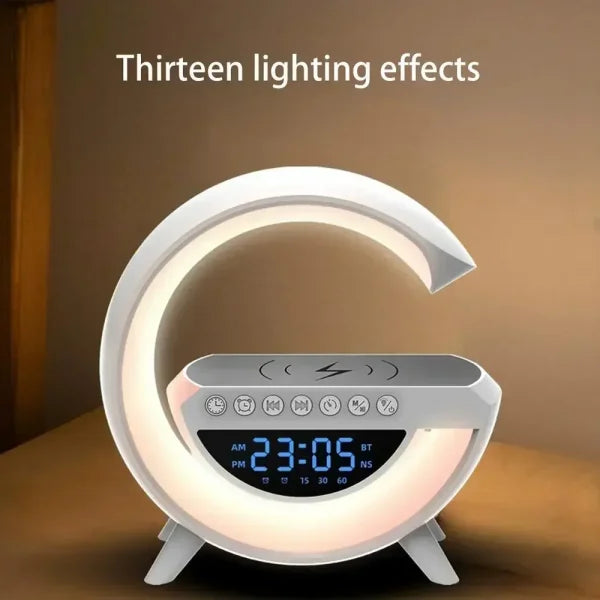 Bt- 3401 Multi-functional Led Clock Display Speaker G Lamp | Led Wireless Charging Speaker, G-shaped Speaker Light, Bluetooth Mp3 Player, Night Light And Alarm Clock, For Living Room - Techtopia