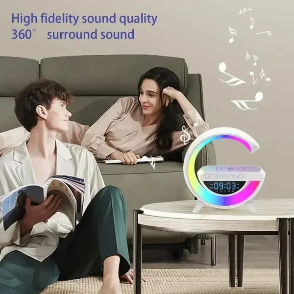 Bt- 3401 Multi-functional Led Clock Display Speaker G Lamp | Led Wireless Charging Speaker, G-shaped Speaker Light, Bluetooth Mp3 Player, Night Light And Alarm Clock, For Living Room - Techtopia