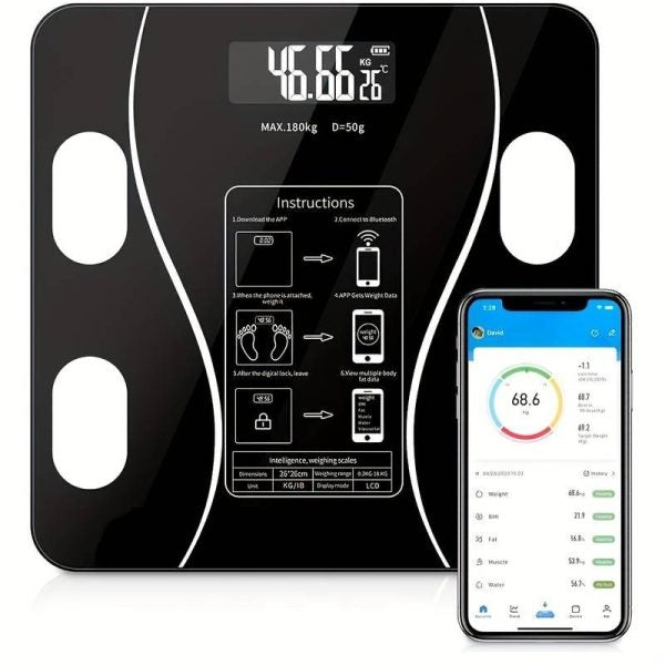 Digital Bathroom Body Weight Scales With Body Tape Measure, Smart Bluetooth Usb Charging Scale For Bmi And Weight Loss - Techtopia