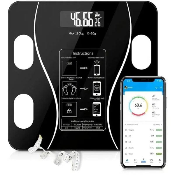 Digital Bathroom Body Weight Scales With Body Tape Measure, Smart Bluetooth Usb Charging Scale For Bmi And Weight Loss - Techtopia