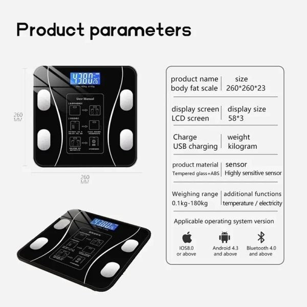 Digital Bathroom Body Weight Scales With Body Tape Measure, Smart Bluetooth Usb Charging Scale For Bmi And Weight Loss - Techtopia