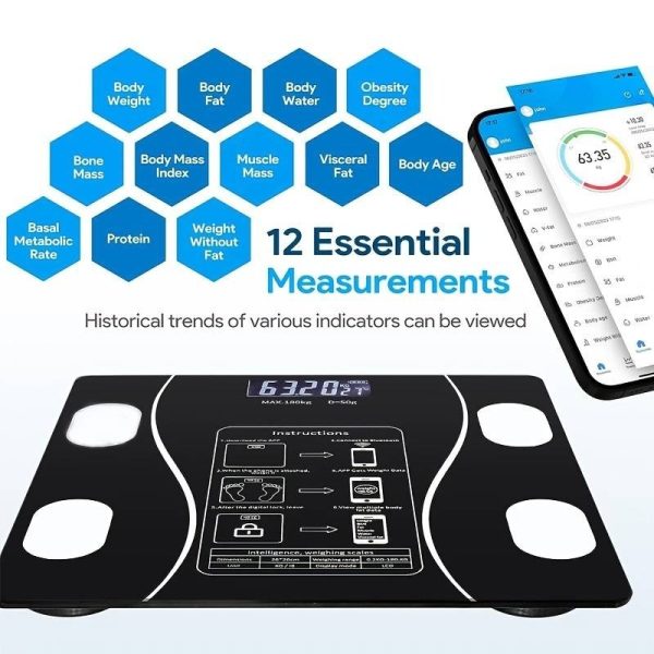 Digital Bathroom Body Weight Scales With Body Tape Measure, Smart Bluetooth Usb Charging Scale For Bmi And Weight Loss - Techtopia