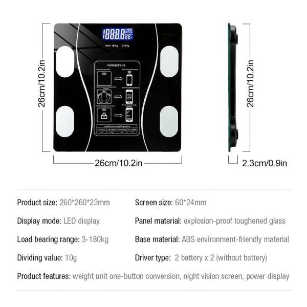 Digital Bathroom Body Weight Scales With Body Tape Measure, Smart Bluetooth Usb Charging Scale For Bmi And Weight Loss - Techtopia