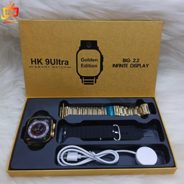 Hk9 Ultra – Golden Edition – Big 2.2 Infinite Display Smart Watch - Techtopia