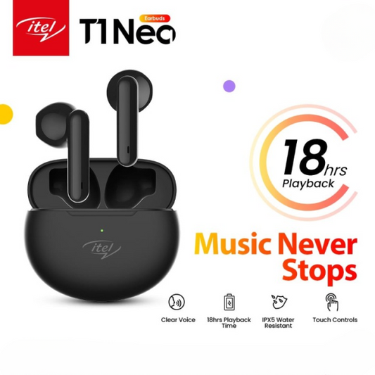 Itel Earbuds Model T1 Neo 18 Hours Playback - Techtopia