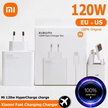 Original Xiaomi Branded 120w Eu Plug Qc 3.0 Fast Quick Wall Charger With Cable - Techtopia