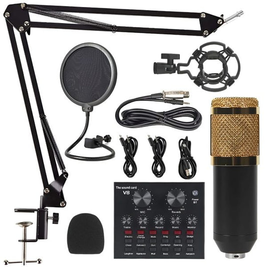 Podcast Mic Set With Live Sound Card,condenser Microphone With Rechargeable 12 Kinds Of Auxiliary Background For Karaoke Singing, Youtube Recording - Techtopia