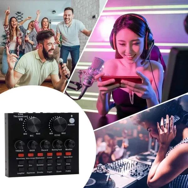 Podcast Mic Set With Live Sound Card,condenser Microphone With Rechargeable 12 Kinds Of Auxiliary Background For Karaoke Singing, Youtube Recording - Techtopia