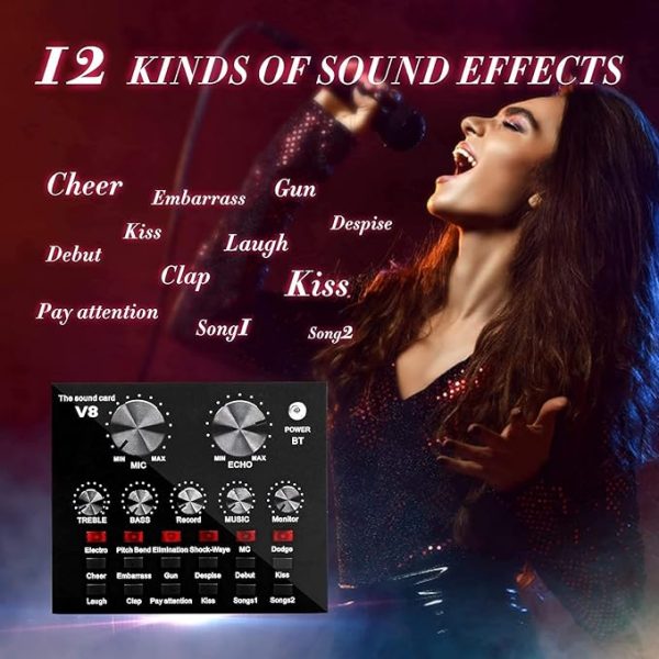 Podcast Mic Set With Live Sound Card,condenser Microphone With Rechargeable 12 Kinds Of Auxiliary Background For Karaoke Singing, Youtube Recording - Techtopia