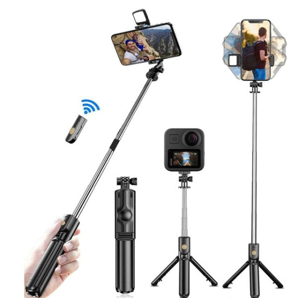 R1s Selfie Stick With Tripod | Bluetooth Foldable Selfie Rod With Remote Control For Phone Action Camera Iphone ﻿with Flash Light - Techtopia