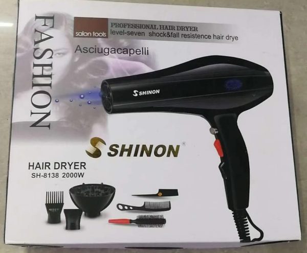 (black )shinon Hair Dryers Salon Home Used Professional Blow Hair Dryer With Complete Accessories - Techtopia