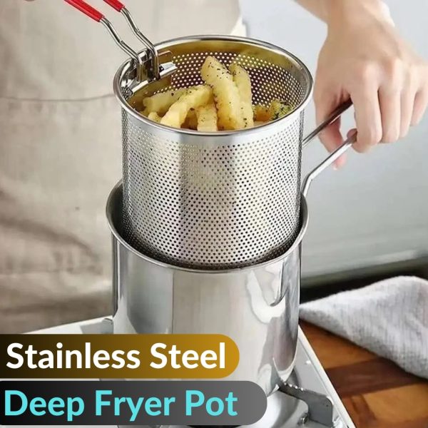 Stainless Steel Deep Fryer Frying Pot With Strainer 12ml Capacity