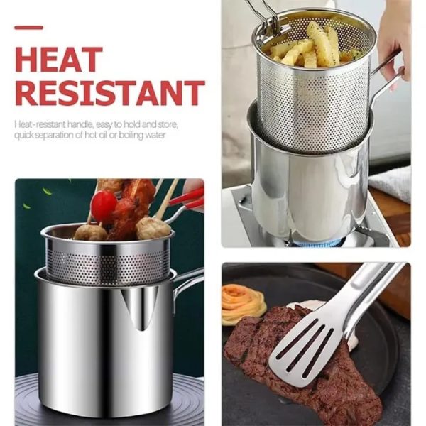 Stainless Steel Deep Fryer Frying Pot With Strainer 12ml Capacity