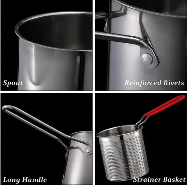 Stainless Steel Deep Fryer Frying Pot With Strainer 12ml Capacity