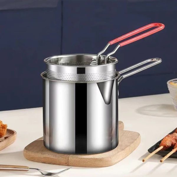 Stainless Steel Deep Fryer Frying Pot With Strainer 12ml Capacity