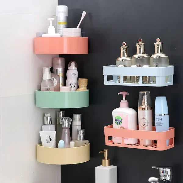 Stick On Corner Triangle Rack Bathroom Shelf (random Color ) - Techtopia