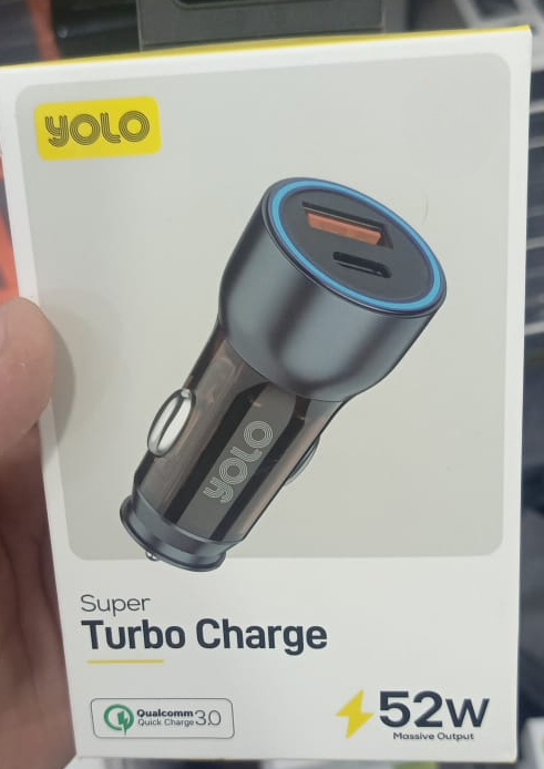 Yolo Super Type C And Usb Both Turbo Car Charger 52w - Techtopia